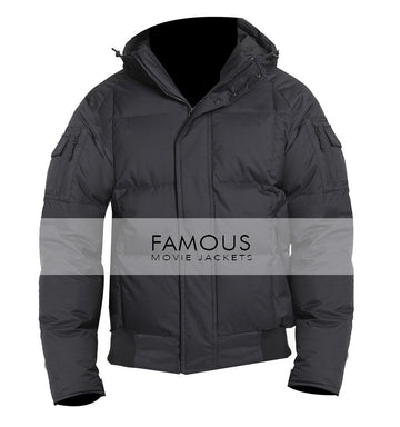 Aviator Style Men Black Hoodie Winter Jacket