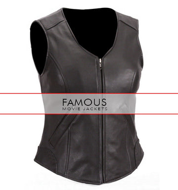Ladies Black Leather Motorcycle Vest UK