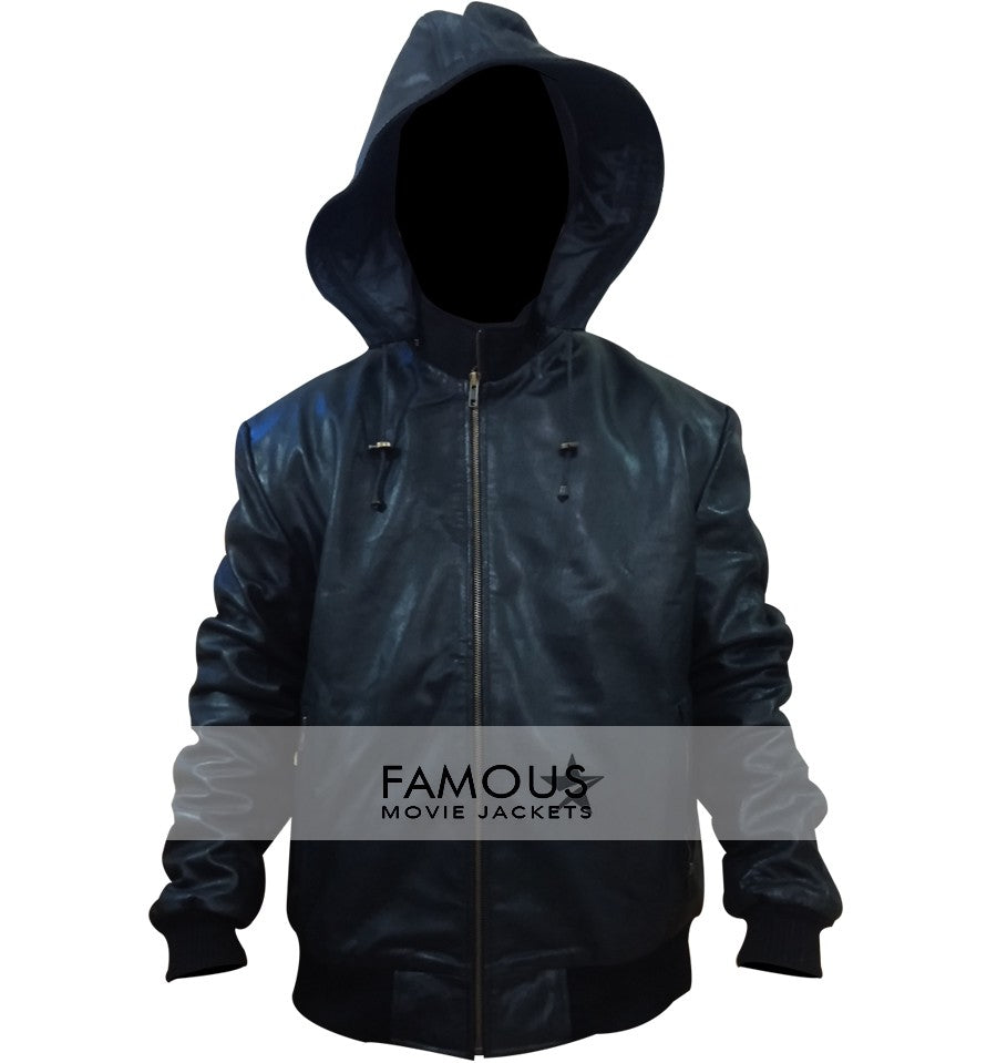 Male Black Soprano Bomber Hoodie Leather Jacket