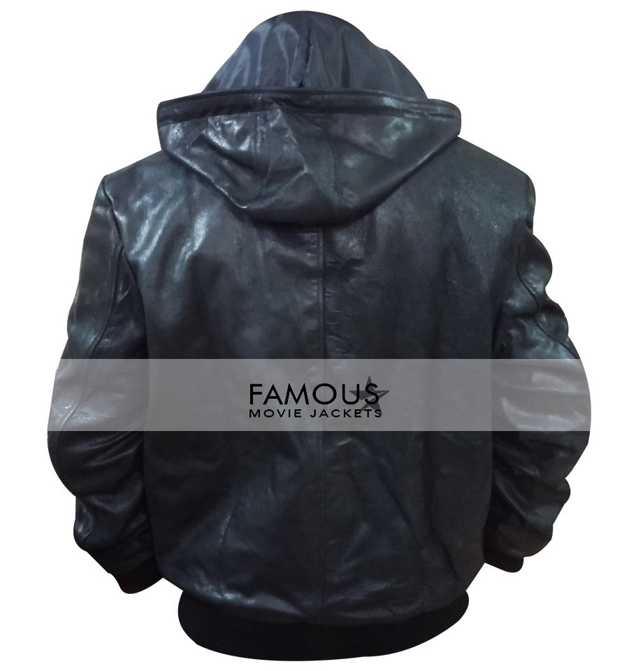 Male Black Soprano Bomber Hoodie Leather Jacket