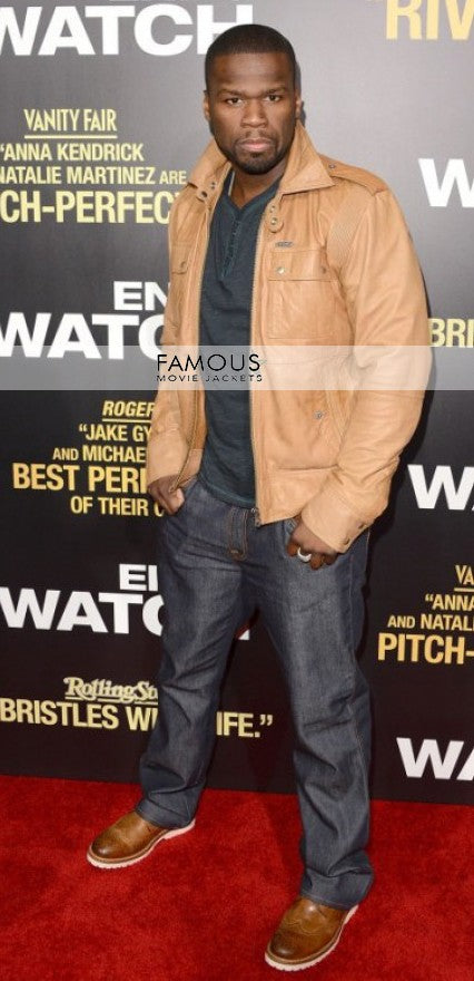 50 Cent Diesel Lisardo Leather Jacket at End Of Watch Premiere