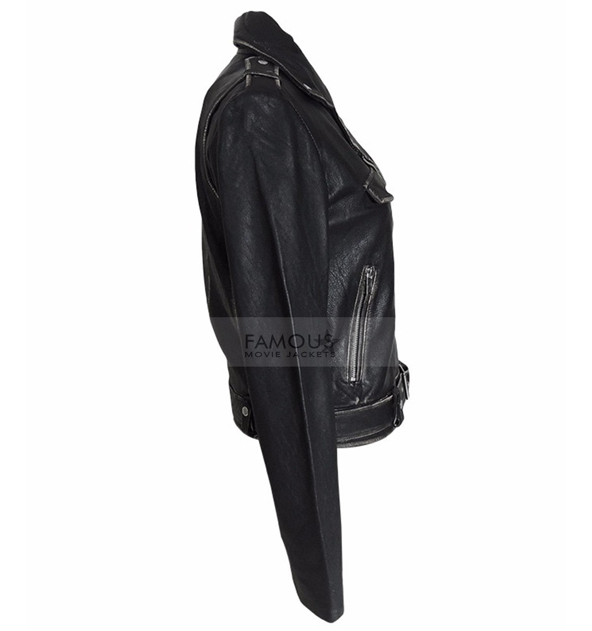 distressed leather slim fit jacket