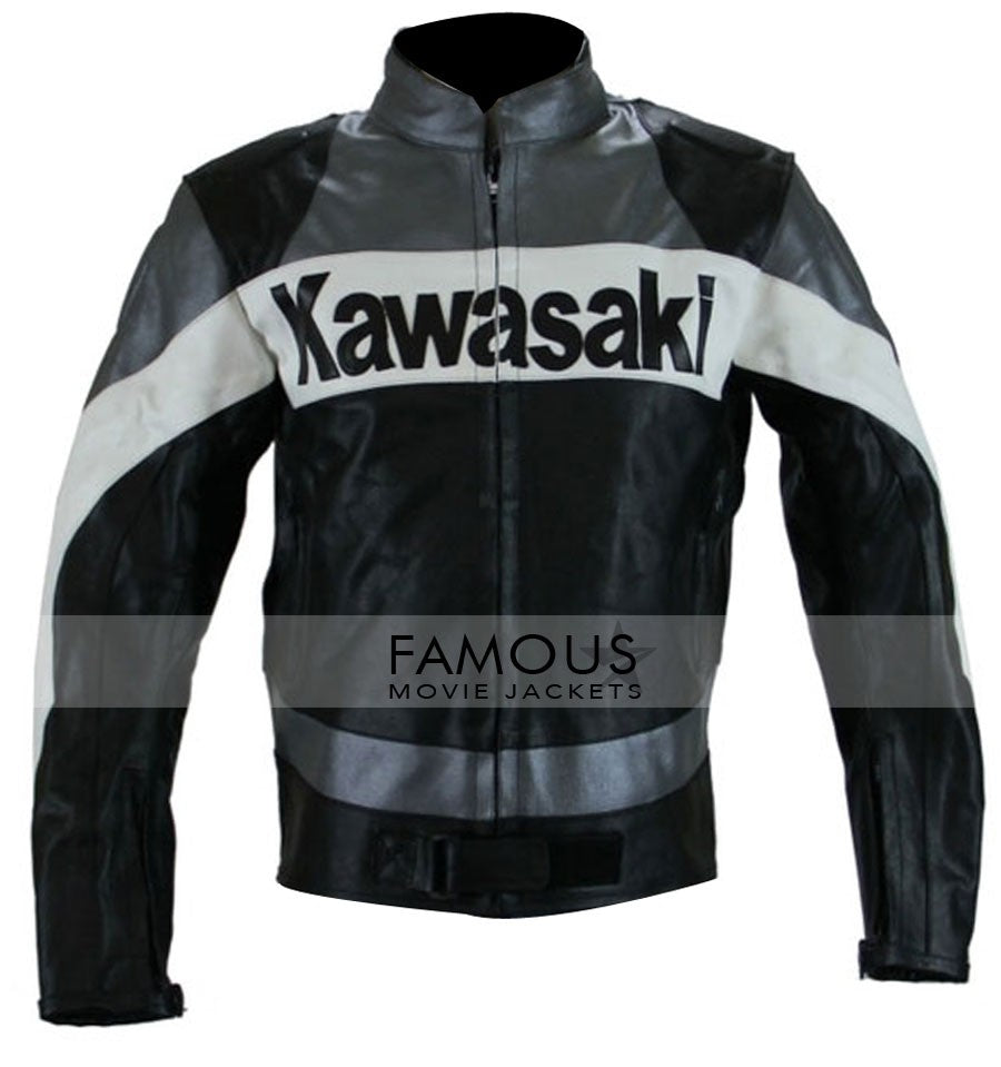 Kawasaki Padded Grey Motorcycle Leather Jacket