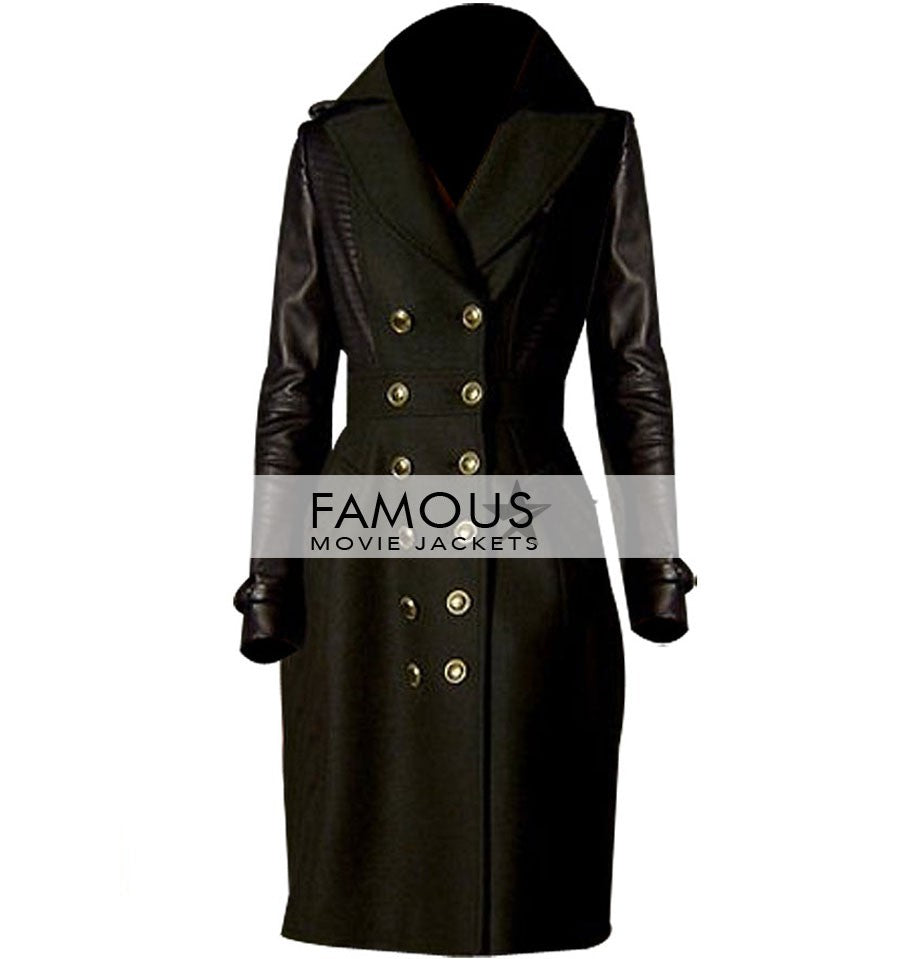 Jennifer Lawrence Trench Designer Black Leather Coat