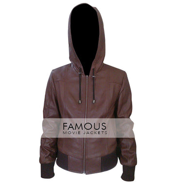 Women Light Brown Bomber Leather Jacket