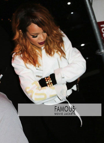 Rihanna White Stylish Biker Leather Jacket