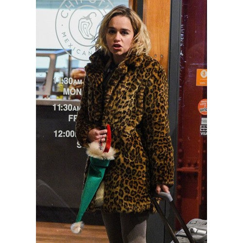 Last Christmas Emilia Clarke Leopard Fur Coat