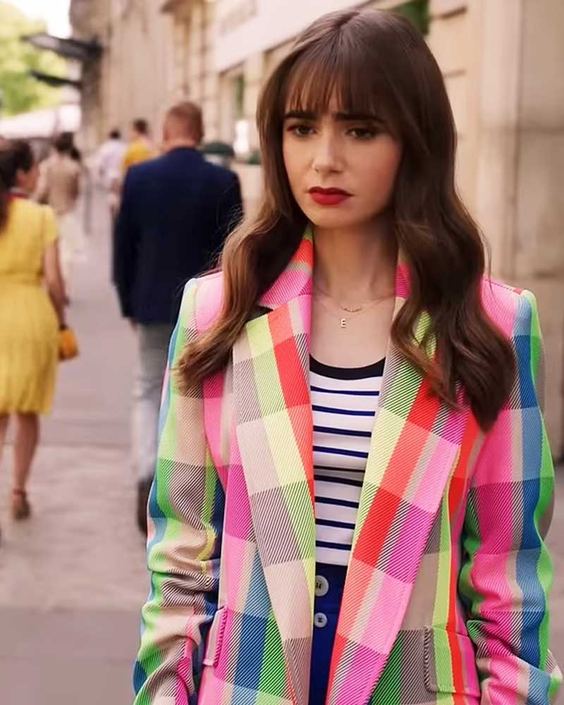 Emily In Paris S03 Emily Cooper Rainbow Checked Blazer