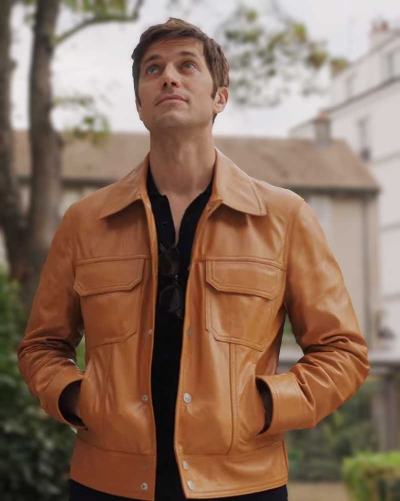 Emily in Paris Season 3 Gabriel Brown Leather Jacket 1