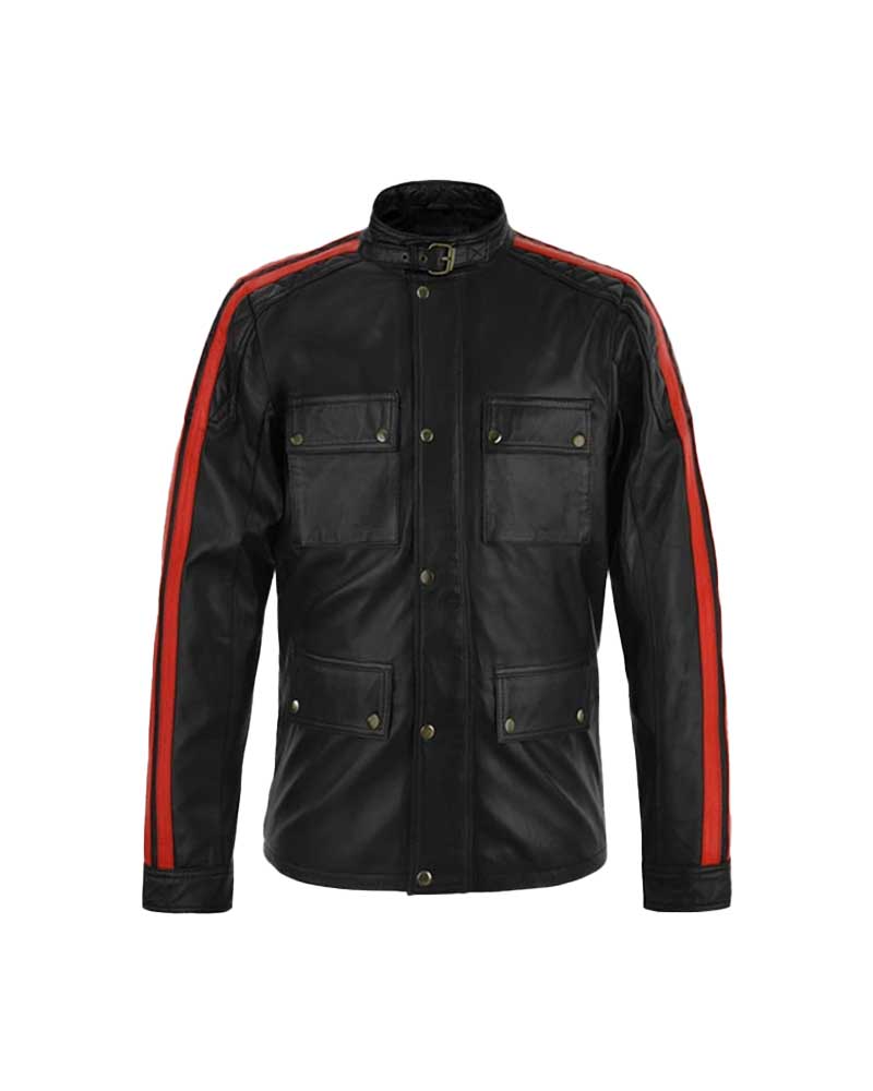 Fast & Furious 8 Vin Diesel Red Stripes Black Leather Jacket