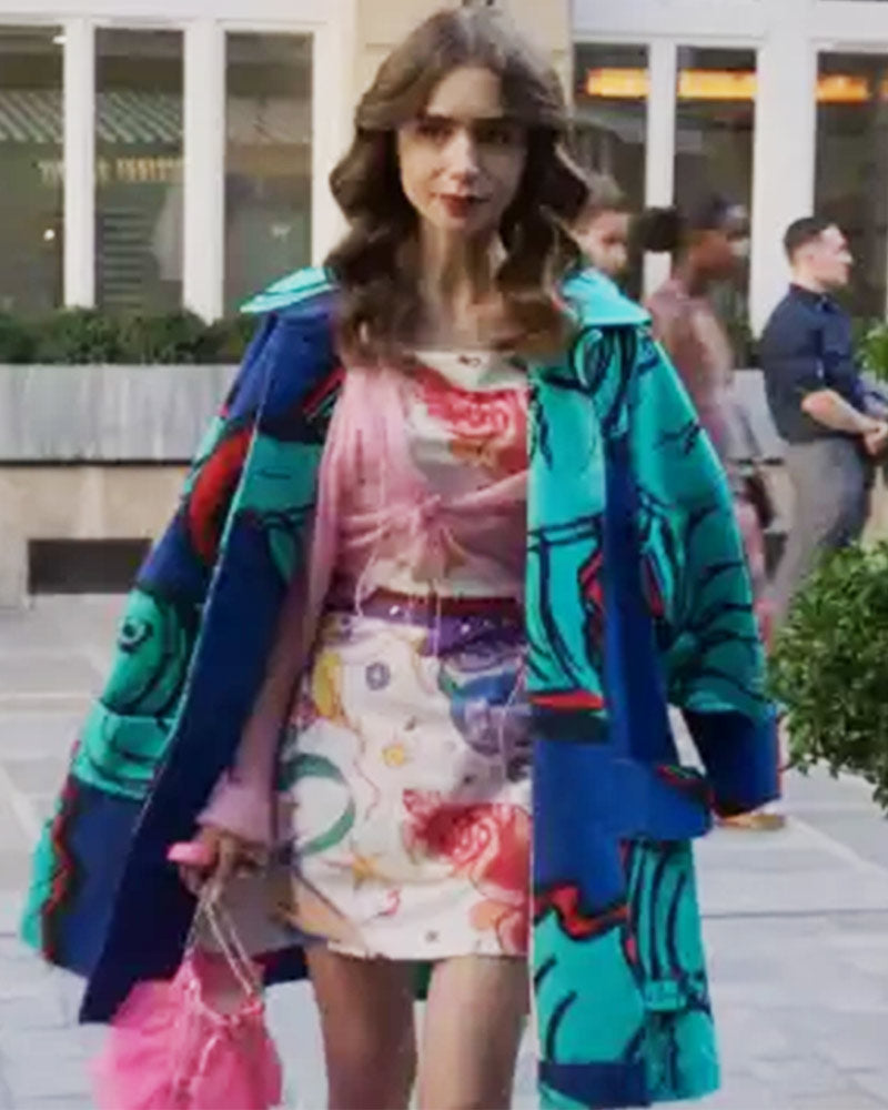 Emily In Paris S02 Lily Collins Blue Printed Coat 1
