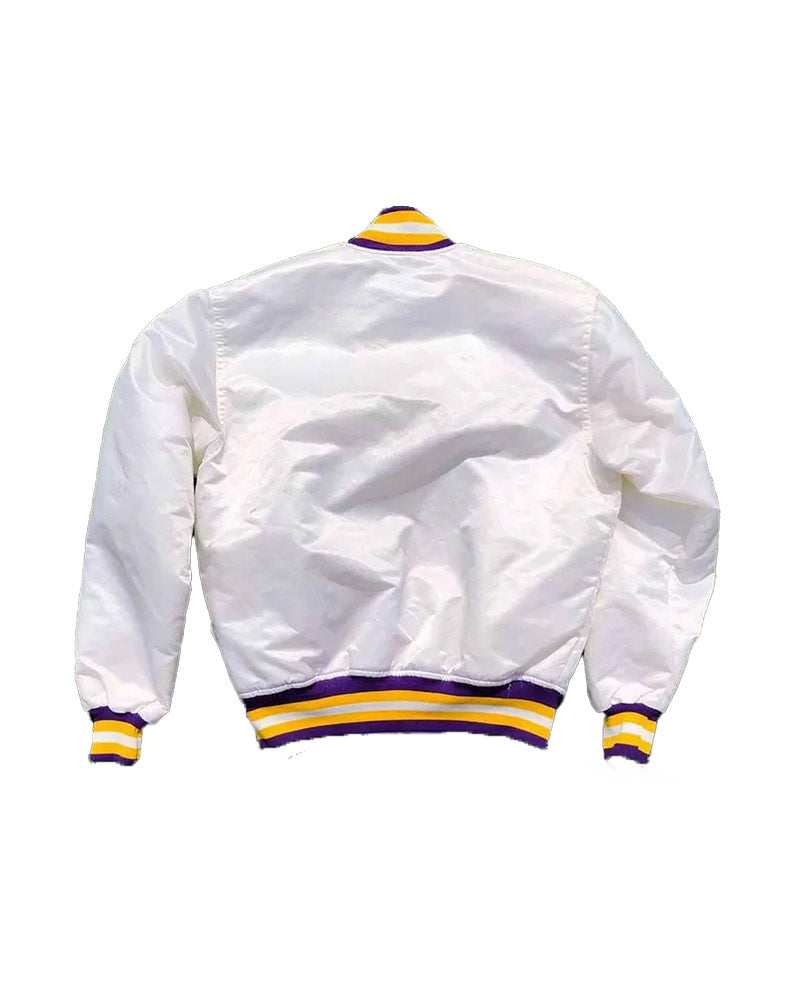 NFL Minnesota Vikings White Satin Bomber Jacket 1