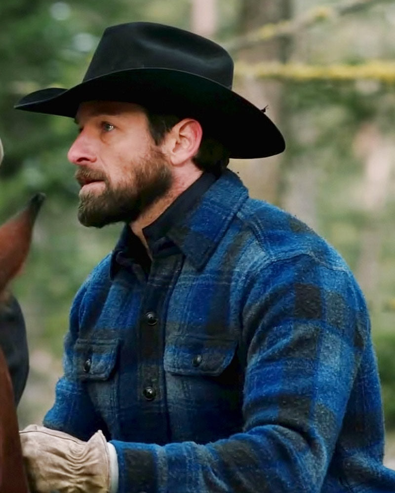 Yellowstone TV Series Ian Bohen Blue Plaid Flannel Jacket