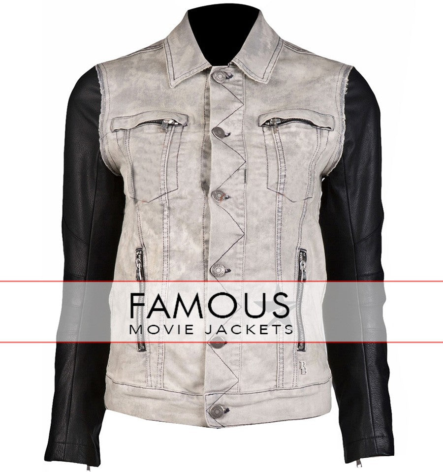 Women Denim Jacket With Leather Sleeves Sale