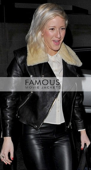 Ellie Goulding Fur Collar Black Leather Jacket ellie-goulding-fur-collar-black-leather-jacket