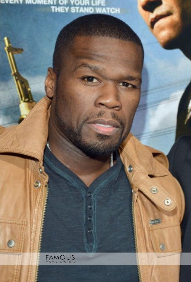 50 Cent Diesel Lisardo Leather Jacket at End Of Watch Premiere