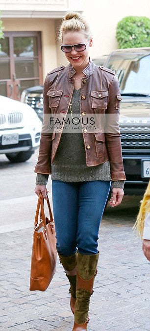 Katherine Heigl Designer Brown Leather Jacket