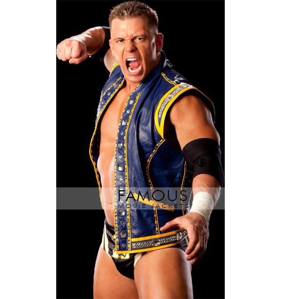 Alex Riley WWE Blue Leather Vest Jacket