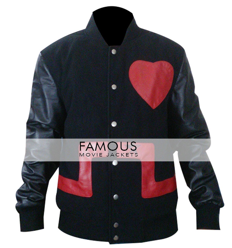 Red & Black Chris Brown Heart Bomber Jacket