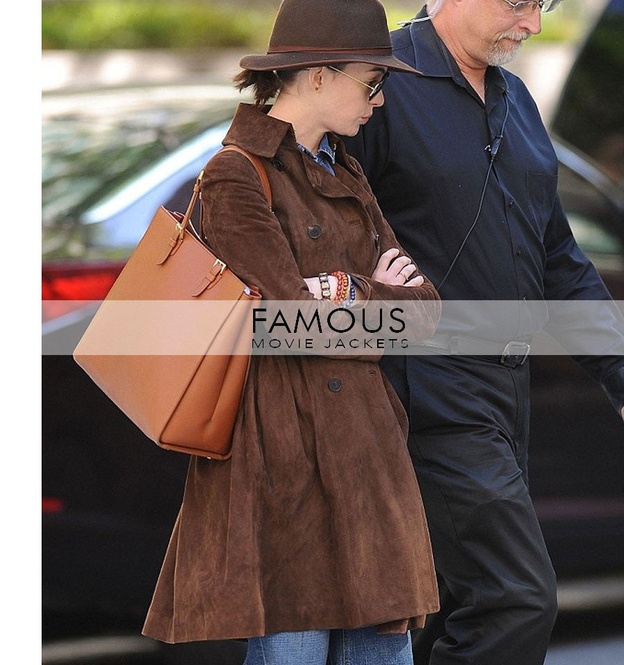 Anne Hathaway Brown Suede Trench Long Coat in Newyork