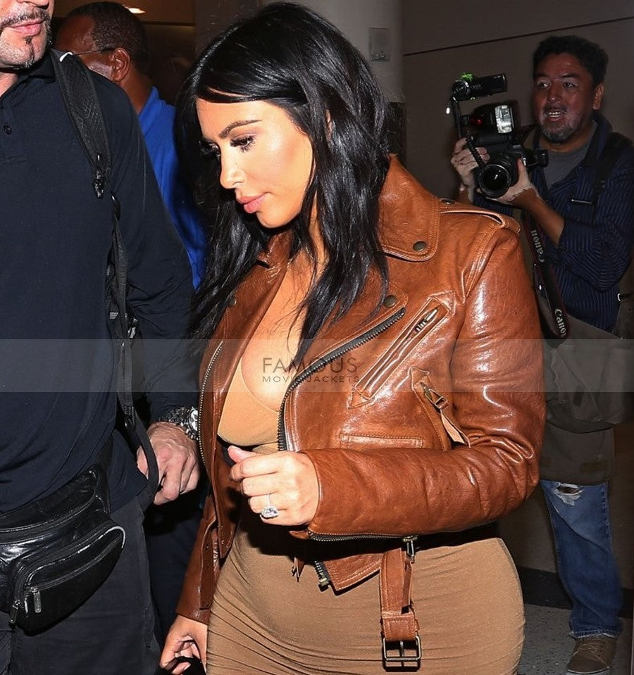 Kim Kardashian Brown Leather Jacket