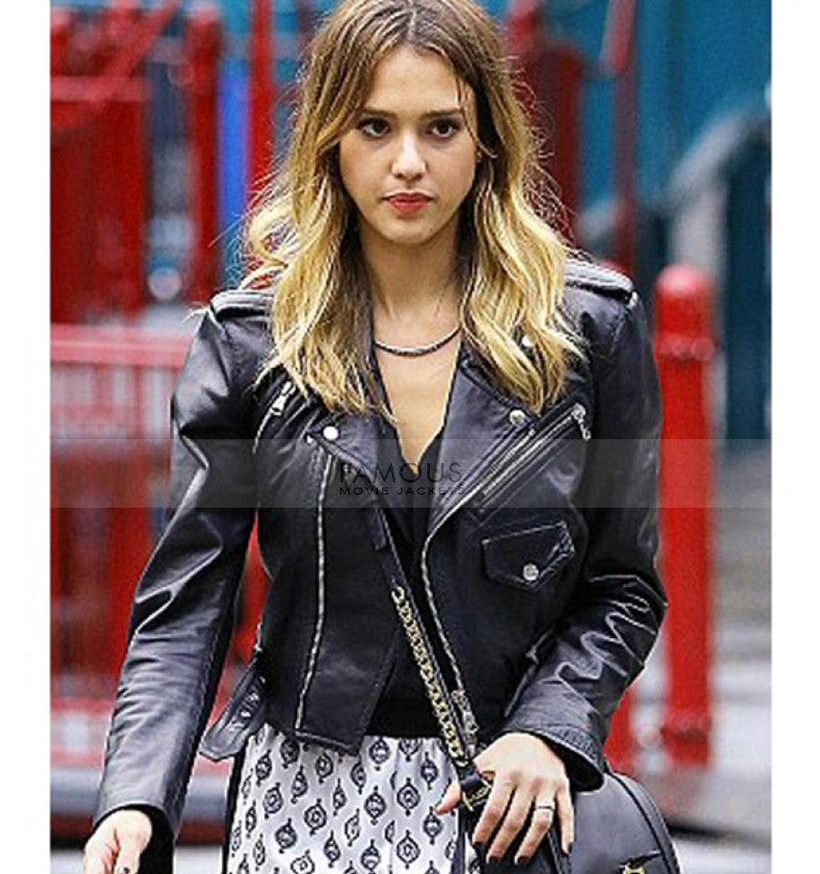 Jessica Alba Black Biker Leather Jacket