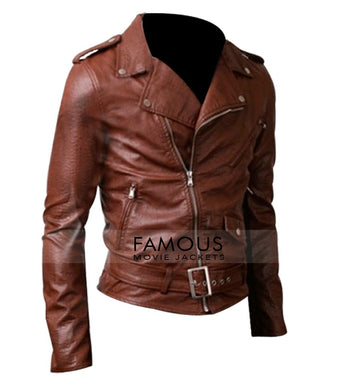 Slim Fit Belted Rider Brown Biker Jacket