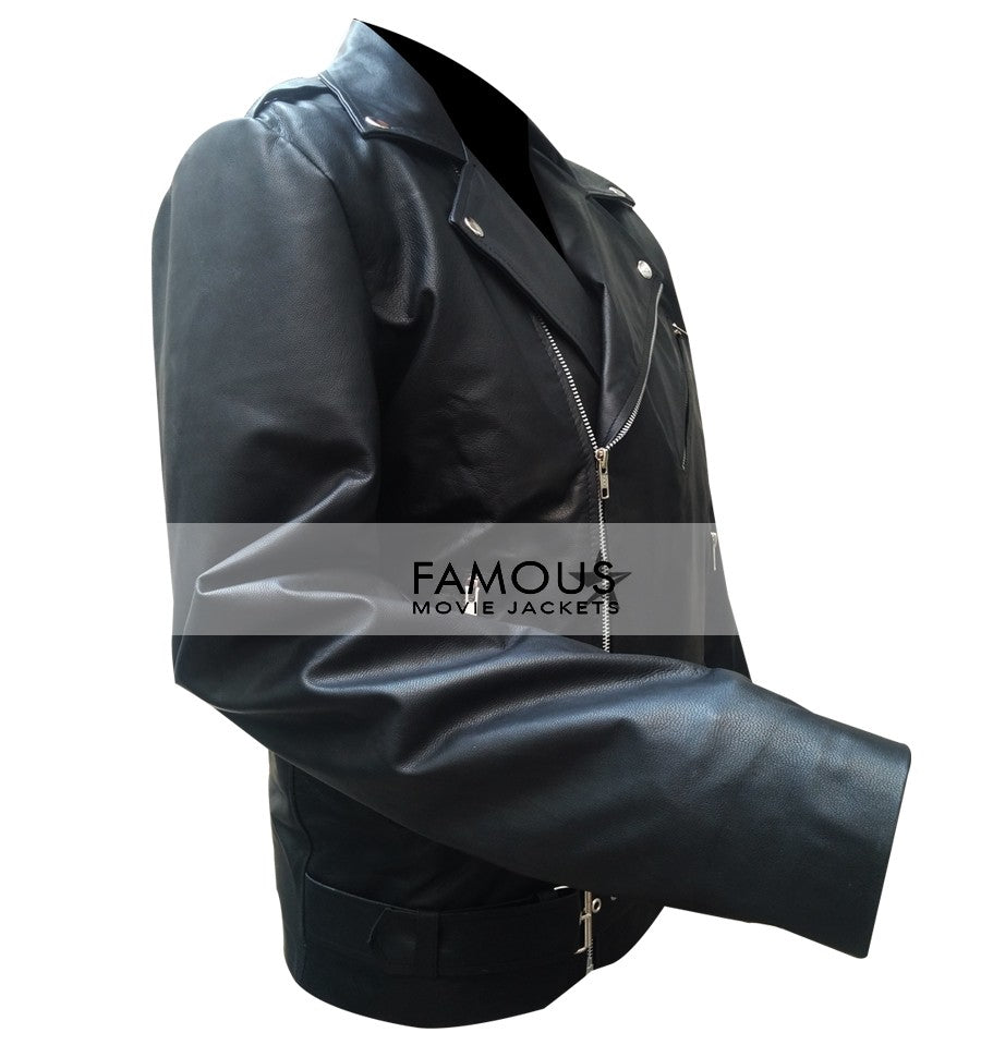 Slim Fit Belted Rider Black Biker Leather Jacket