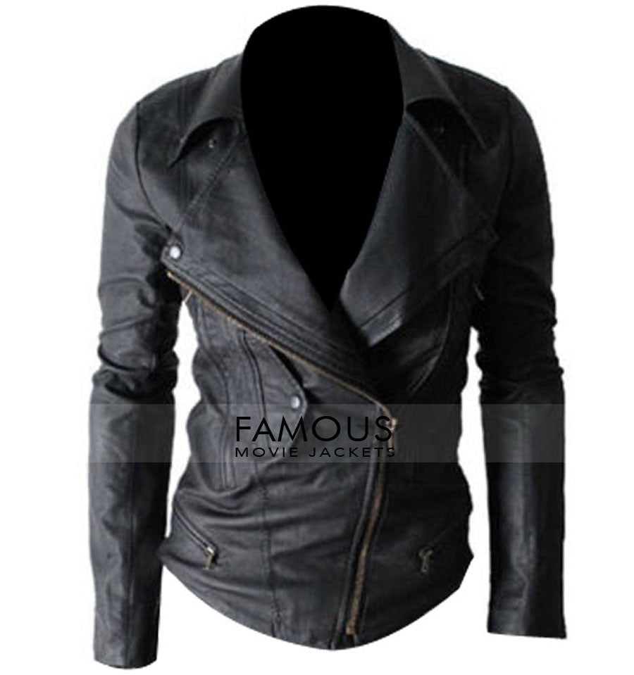Slim Fit Multi Pocket Black Leather Jacket