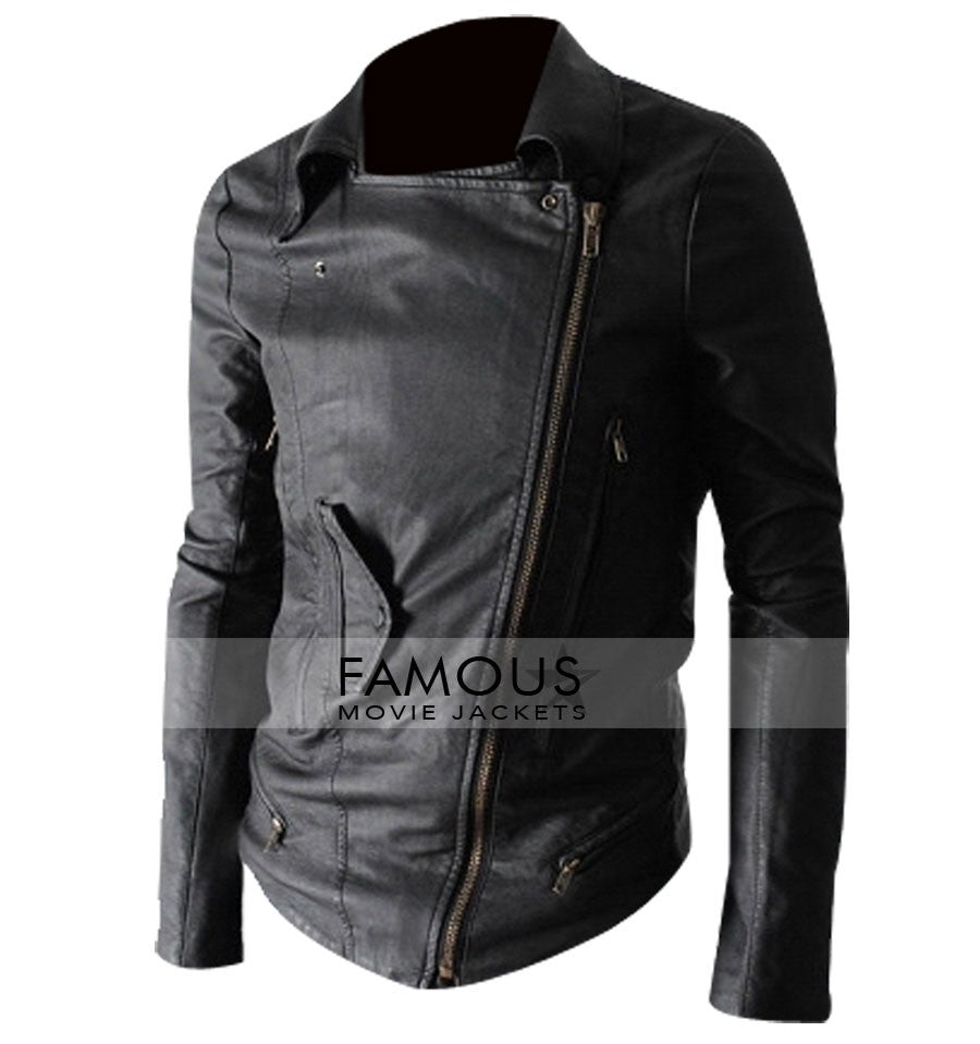 Slim Fit Multi Pocket Black Leather Jacket