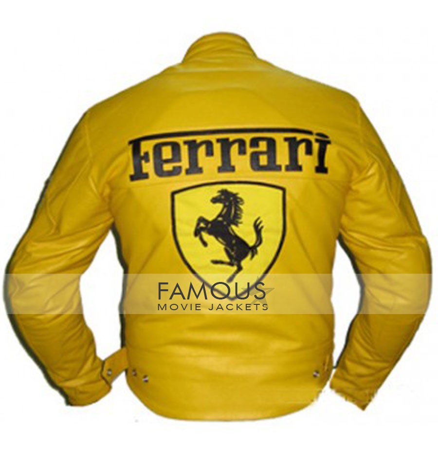 Men's Ferrari Yellow Motorcycle Leather Jacket