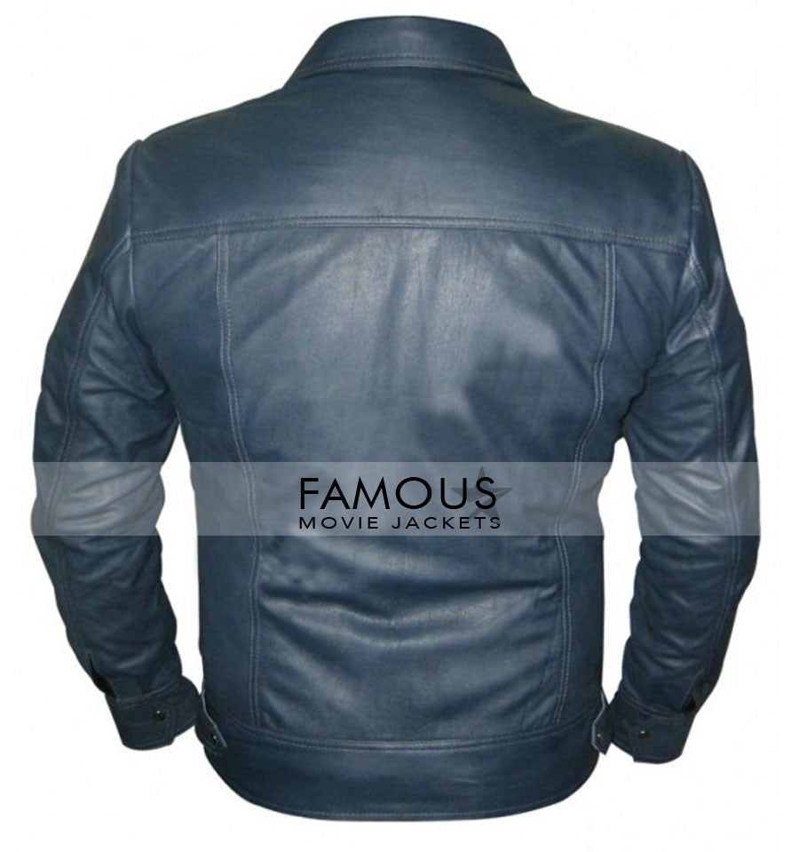 Mens Navy Blue Designer Leather Jacket