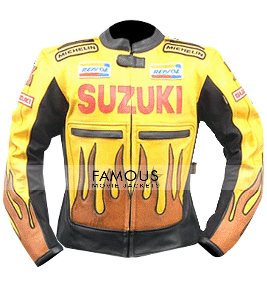 Suzuki Repsol Orange Black Biker Leather Jacket