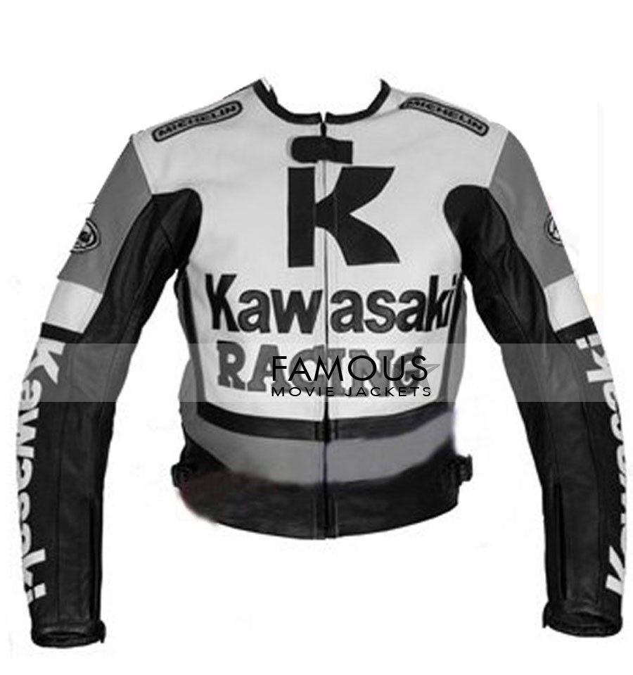 Kawasaki Grey Biker Racing Leather Jacket
