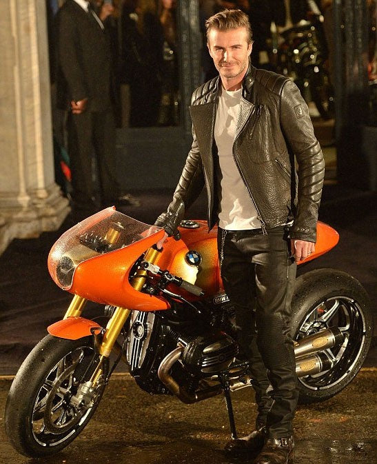 David Beckham Black Leather Jacket On Belstaff Launch