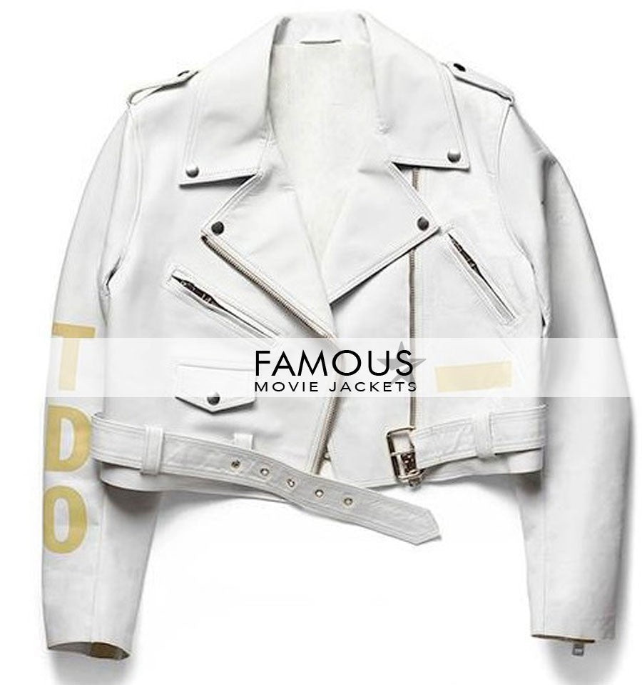 Rihanna White Stylish Biker Leather Jacket