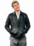 Brad Pitt Wolfs 2024 Movie Black Leather Jacket