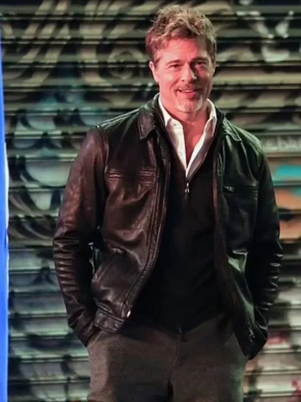 Brad Pitt Wolfs Black Leather Jacket