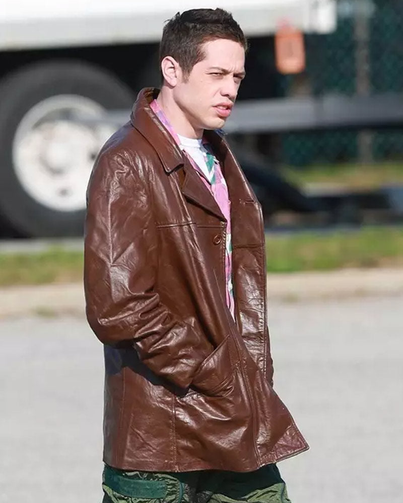 Bupkis TV Series 2022 Pete Davidson Brown Leather Coat