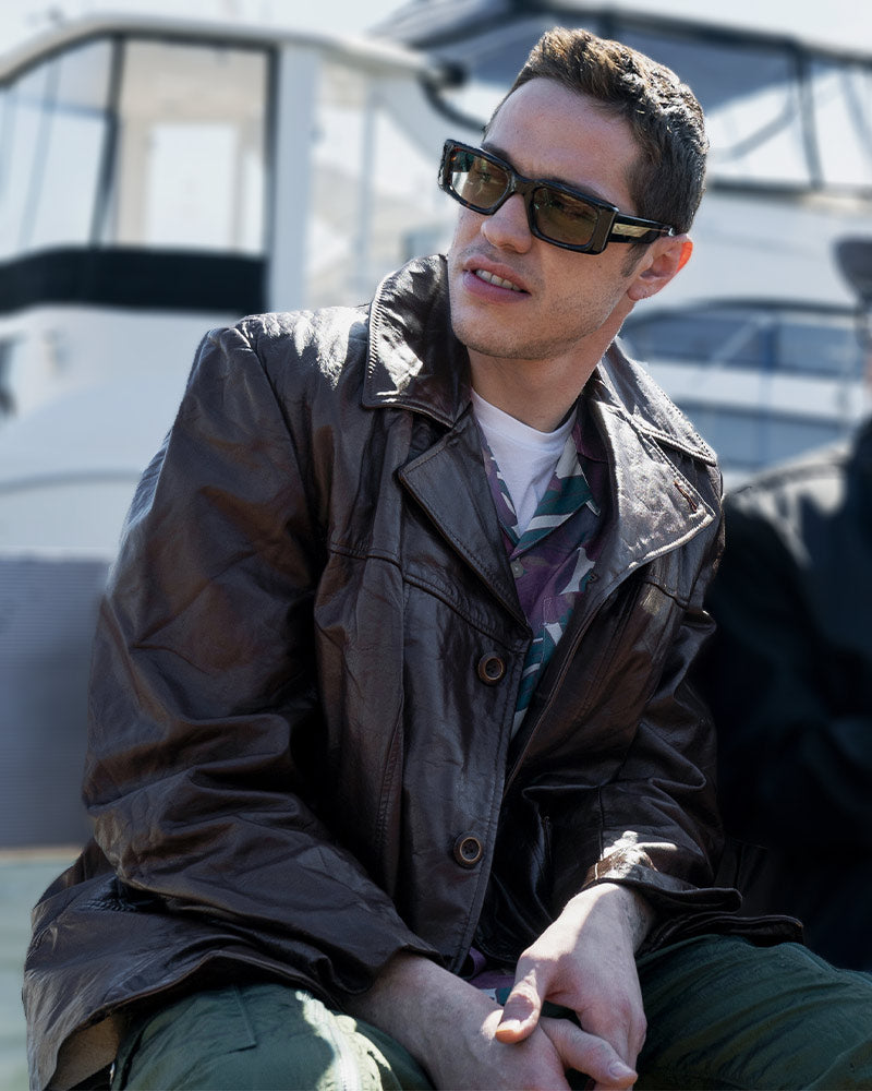 Bupkis TV Series 2022 Pete Davidson Brown Leather Coat