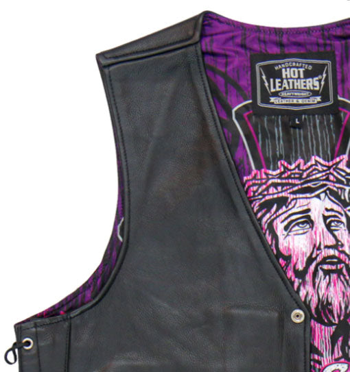 Men's Black 'blessed' Motorcycle Style Conceal And Carry Side Lace Leather Biker Vest