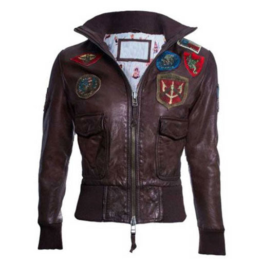 Womens Top Gun Dark Brown Leather Jacket