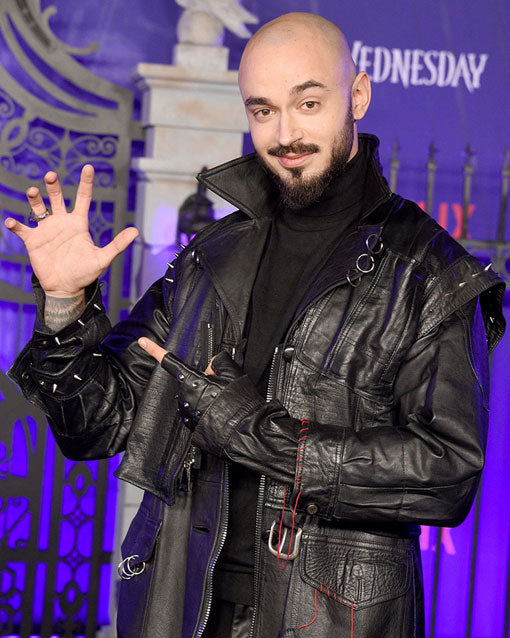 Wednesday 2022 Victor Dorobantu Black Leather Coat