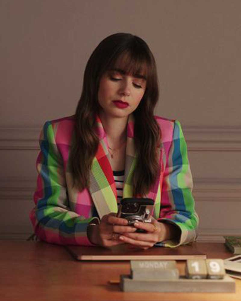 Emily In Paris S03 Emily Cooper Rainbow Checked Blazer 1