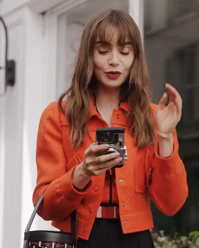 Emily In Paris S03 Emily Cooper Orange Cropped Jacket 1