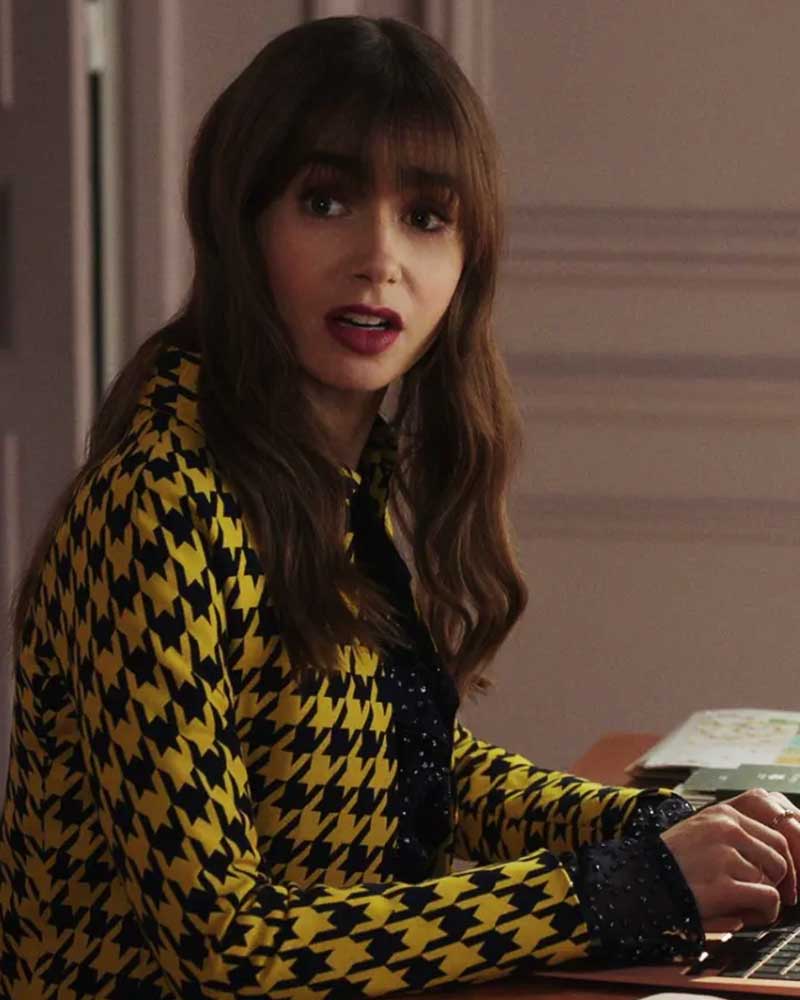 Emily In Paris S03 Emily Cooper Yellow Cropped Jacket 3
