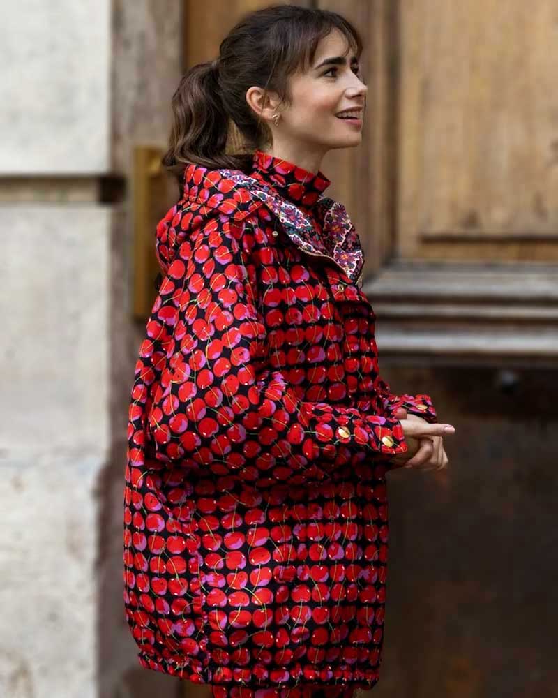Emily In Paris S03 Lily Collins Cherries Printed Jacket 2