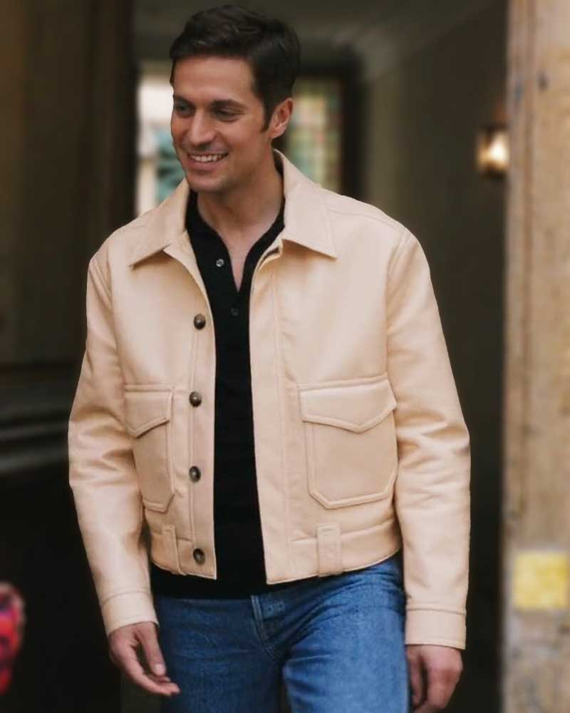 Emily in Paris Season 3 Gabriel Beige Leather Jacket 1