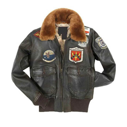 Top Gun Patched G-1 Flight Bomber Leather Jacket
