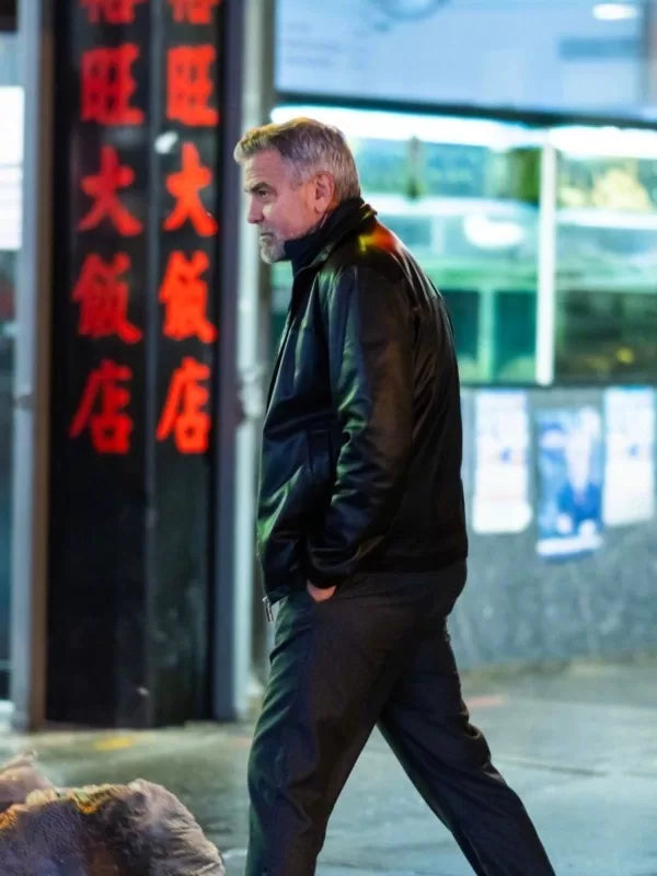 George Clooney Wolfs 2024 Black Leather Jacket